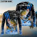 BlueJose Walleye Fishing Blue Scratch Camo Water Splash Custom Name & Team Name 3D Shirts