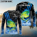 BlueJose Mahi-Mahi Fishing Blue Scratch Camo Water Splash Custom Name & Team Name 3D Shirts