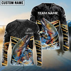 BlueJose Trout Fishing Black Gold Splash Dynamic Pattern Custom Name & Team Name 3D Shirts