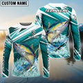 BlueJose Tuna Fishing Cyan Scale Pattern Splash Water Custom Name & Team Name 3D Shirts