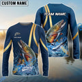 BlueJose Trout Fishing Navy Gold Sport Stripe Scale Pattern Custom Name & Team Name 3D Shirts