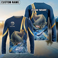 BlueJose Catfish Fishing Navy Gold Sport Stripe Scale Pattern Custom Name & Team Name 3D Shirts