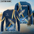 BlueJose Marlin Fishing Navy Gold Sport Stripe Scale Pattern Custom Name & Team Name 3D Shirts