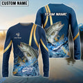BlueJose Striped Bass Fishing Navy Gold Sport Stripe Scale Pattern Custom Name & Team Name 3D Shirts