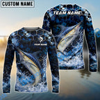 BlueJose Fishing Dark Navy Hexagon Water Splash Pattern Custom Name & Team Name 3D Shirts (12 Breeds)