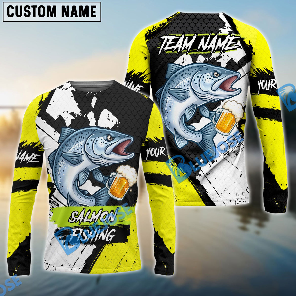 BlueJose Fishing Funny Beer Skin Custom Name & Team Name 3D Shirts (12 Breeds)