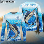 BlueJose Fishing White Blue Ocean Splash Custom Name & Team Name 3D Shirts (12 Breeds)