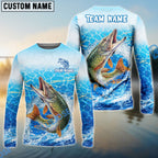 BlueJose Fishing White Blue Ocean Splash Custom Name & Team Name 3D Shirts (12 Breeds)