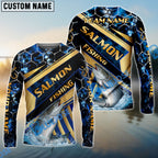 BlueJose Fishing Navy Hexagon Gold Stripe Custom Name & Team Name 3D Shirts (12 Breeds)