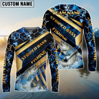 BlueJose Fishing Navy Hexagon Gold Stripe Custom Name & Team Name 3D Shirts (12 Breeds)