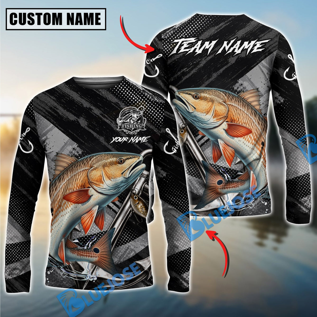 BlueJose Fishing Black Gray Grunge Anchor Vintage Custom Name & Team Name 3D Shirts (12 Breeds)
