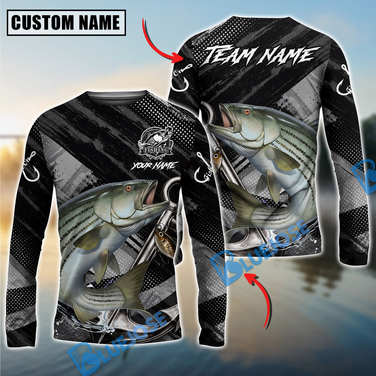 BlueJose Fishing Black Gray Grunge Anchor Vintage Custom Name & Team Name 3D Shirts (12 Breeds)