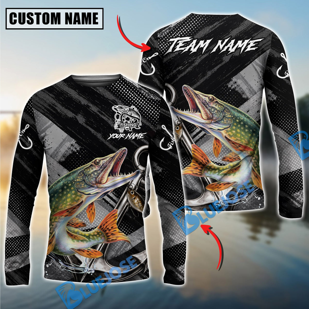 BlueJose Fishing Black Gray Grunge Anchor Vintage Custom Name & Team Name 3D Shirts (12 Breeds)