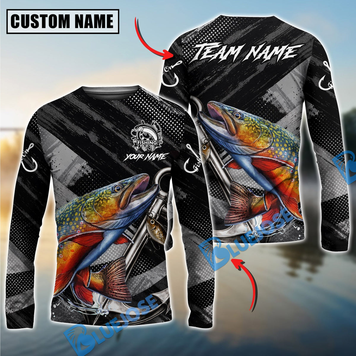 BlueJose Fishing Black Gray Grunge Anchor Vintage Custom Name & Team Name 3D Shirts (12 Breeds)