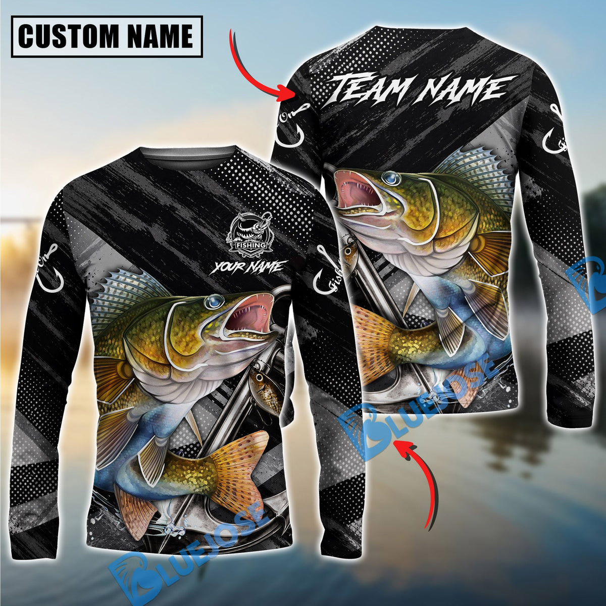 BlueJose Fishing Black Gray Grunge Anchor Vintage Custom Name & Team Name 3D Shirts (12 Breeds)