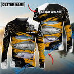 BlueJose Fishing Yellow Rustic Camouflage Custom Name & Team Name 3D Shirts (12 Breeds)