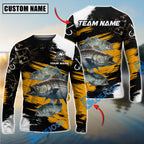 BlueJose Fishing Yellow Rustic Camouflage Custom Name & Team Name 3D Shirts (12 Breeds)