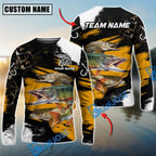 BlueJose Fishing Yellow Rustic Camouflage Custom Name & Team Name 3D Shirts (12 Breeds)
