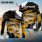 BlueJose Fishing Yellow Rustic Camouflage Custom Name & Team Name 3D Shirts (12 Breeds)