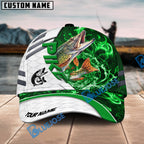 BlueJose Fishing White Green Lava Sport Personalized Name Classic 3D Cap Personalized Cap (13 Breeds)