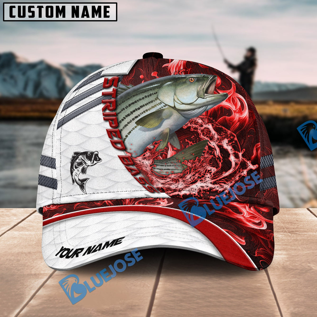 BlueJose Fishing White Red Lava Sport Personalized Name Classic 3D Cap Personalized Cap (13 Breeds)