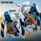BlueJose Fishing Blue Slash Graphic Design Custom Name & Team Name 3D Shirts (12 Breeds)
