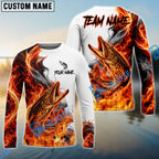 BlueJose Fishing Red Fire Flame Smoke Design Custom Name & Team Name 3D Shirts (12 Breeds)