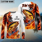 BlueJose Fishing Red Fire Flame Smoke Design Custom Name & Team Name 3D Shirts (12 Breeds)
