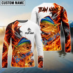 BlueJose Fishing Red Fire Flame Smoke Design Custom Name & Team Name 3D Shirts (12 Breeds)