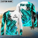 BlueJose Fishing Cyan Fire Flame Smoke Design Custom Name & Team Name 3D Shirts (12 Breeds)