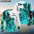 BlueJose Fishing Cyan Fire Flame Smoke Design Custom Name & Team Name 3D Shirts (12 Breeds)