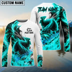 BlueJose Fishing Cyan Fire Flame Smoke Design Custom Name & Team Name 3D Shirts (12 Breeds)