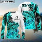 BlueJose Fishing Cyan Fire Flame Smoke Design Custom Name & Team Name 3D Shirts (12 Breeds)
