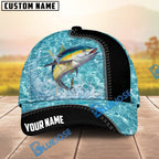 BlueJose Fishing Light Blue Water Texture Black Trim Personalized Name Classic 3D Cap Personalized Cap (13 Breeds)