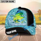 BlueJose Fishing Light Blue Water Texture Black Trim Personalized Name Classic 3D Cap Personalized Cap (13 Breeds)