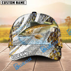 BlueJose Fishing Fish Scale Silver Stripe Personalized Name Classic 3D Cap (13 Breeds)