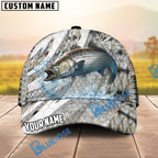 BlueJose Fishing Fish Scale Silver Stripe Personalized Name Classic 3D Cap (13 Breeds)