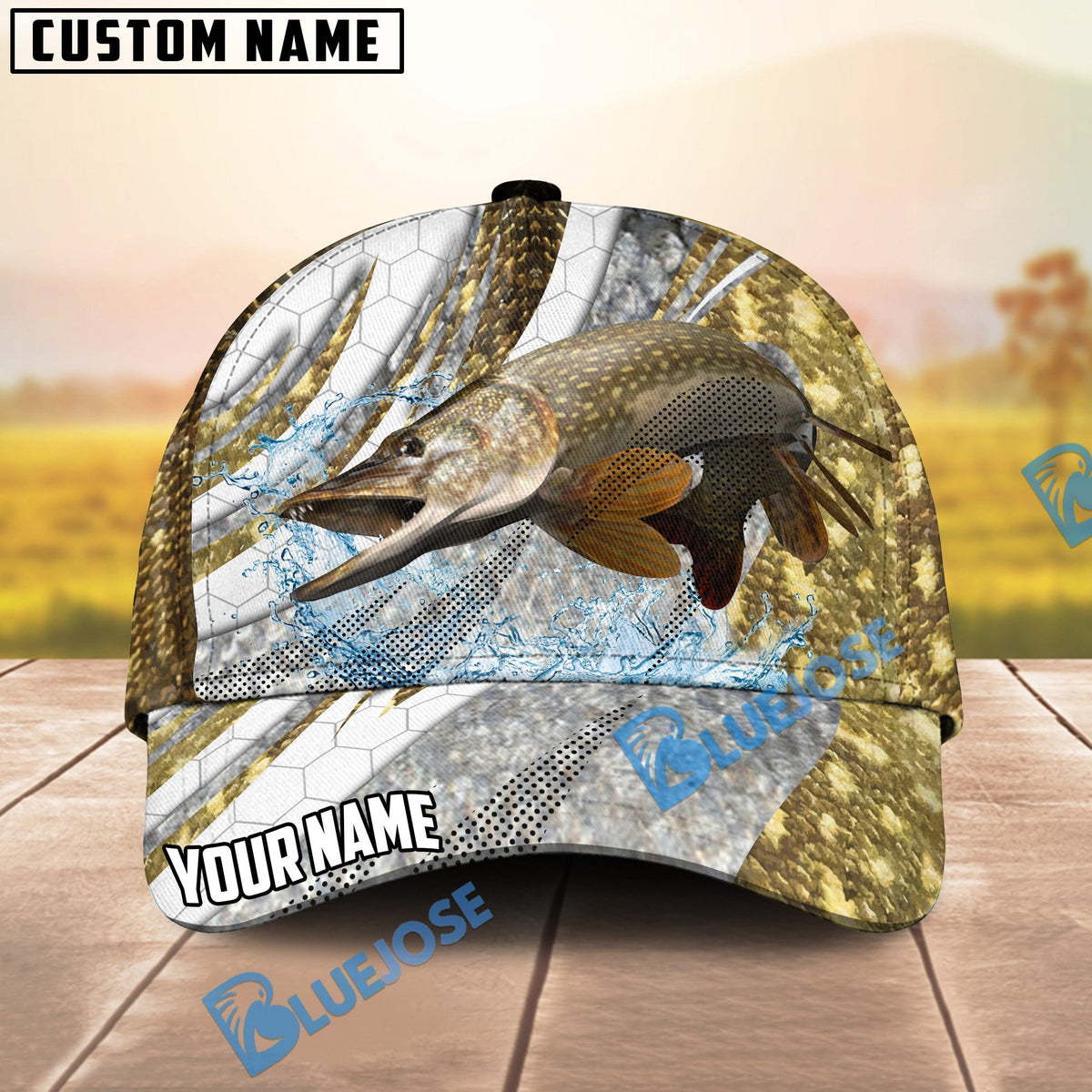 BlueJose Fishing Fish Scale Silver Stripe Personalized Name Classic 3D Cap (13 Breeds)