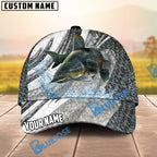 BlueJose Fishing Fish Scale Silver Stripe Personalized Name Classic 3D Cap (13 Breeds)