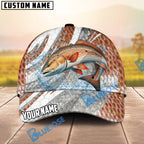 BlueJose Fishing Fish Scale Silver Stripe Personalized Name Classic 3D Cap (13 Breeds)