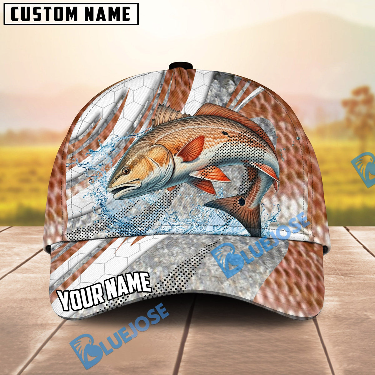BlueJose Fishing Fish Scale Silver Stripe Personalized Name Classic 3D Cap (13 Breeds)