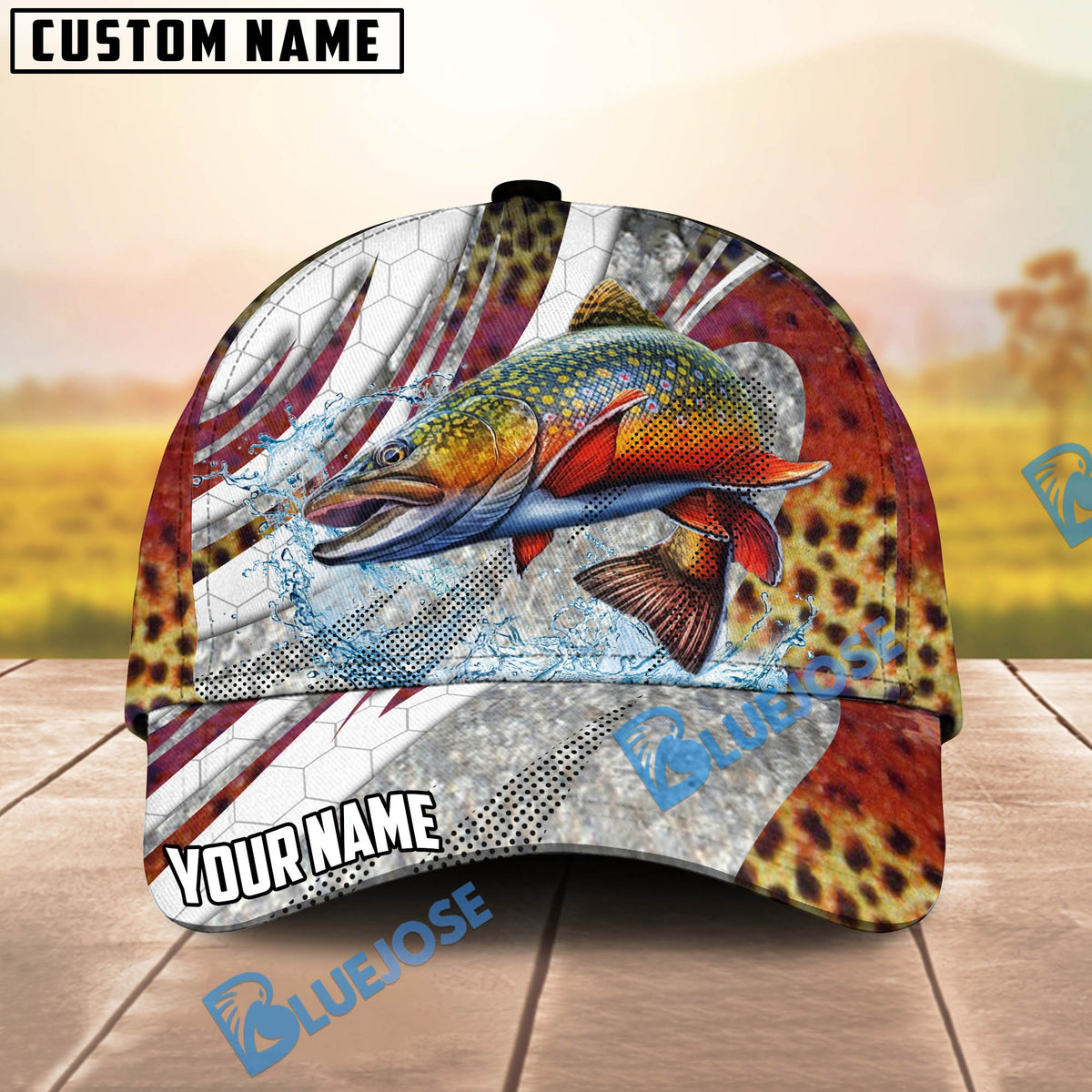 BlueJose Fishing Fish Scale Silver Stripe Personalized Name Classic 3D Cap (13 Breeds)