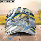 BlueJose Fishing Fish Scale Silver Stripe Personalized Name Classic 3D Cap (13 Breeds)