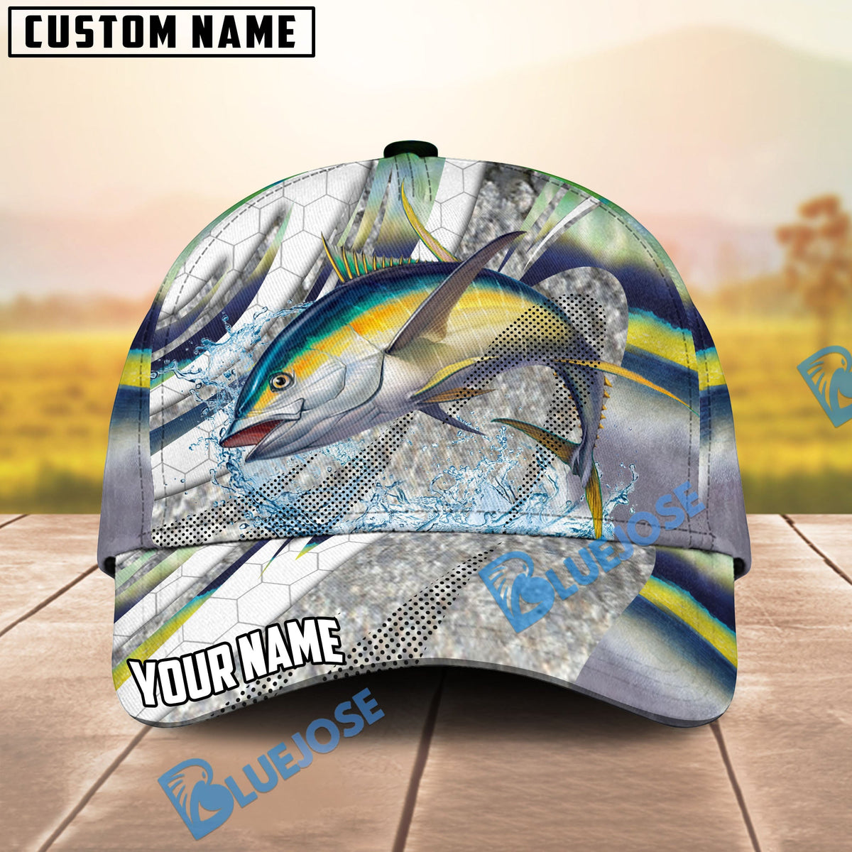 BlueJose Fishing Fish Scale Silver Stripe Personalized Name Classic 3D Cap (13 Breeds)