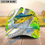 BlueJose Fishing Fish Scale Silver Stripe Personalized Name Classic 3D Cap (13 Breeds)