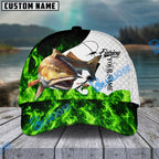 BlueJose Fishing Water Green Flame White Scale Personalized Name Classic 3D Cap (13 Breeds)