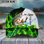 BlueJose Fishing Water Green Flame White Scale Personalized Name Classic 3D Cap (13 Breeds)