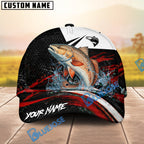 BlueJose Fishing Black Red Abstract Stripe Personalized Name Classic 3D Cap (13 Breeds)