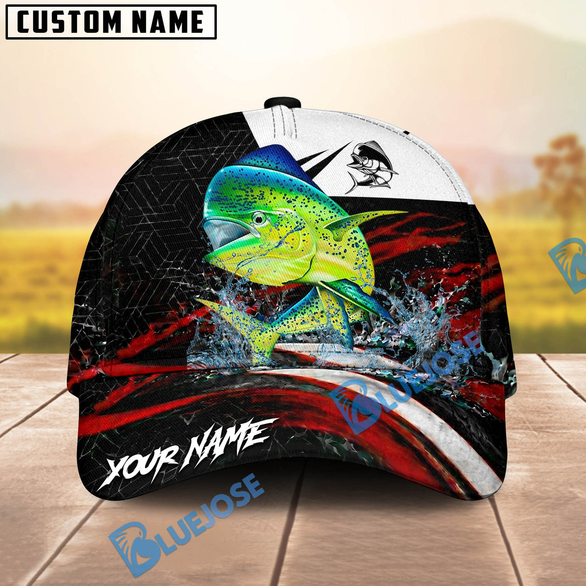 BlueJose Fishing Black Red Abstract Stripe Personalized Name Classic 3D Cap (13 Breeds)