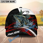 BlueJose Fishing Black Red Abstract Stripe Personalized Name Classic 3D Cap (13 Breeds)